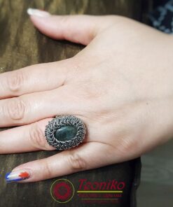 Ръчно изработен пръстен от стомана и лабрадорит Отблясъци