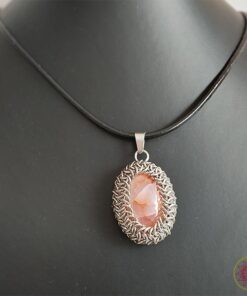 Ръчно изработен медальон Отблясъци с розов ахат