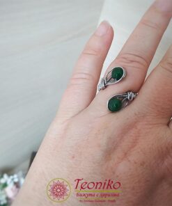 Ръчно изработен пръстен от стомана Обаяние със зелен жадеит