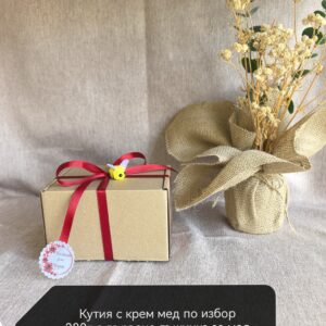 Кутия с крем мед и дървена лъжичка